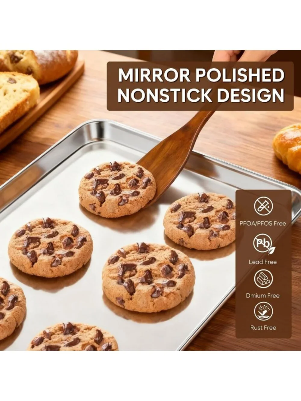 Set of 2 Stainless Steel Half Sheet Pans - Non-Stick Baking Trays for Oven